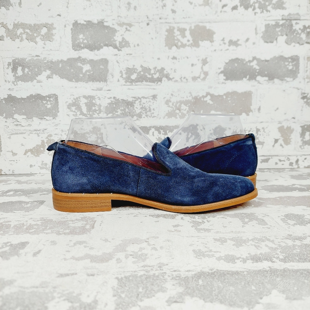 NEW Franco Sarto Jeena Blue Suede Leather Flat Loafers E622 - Picture 2 of 11